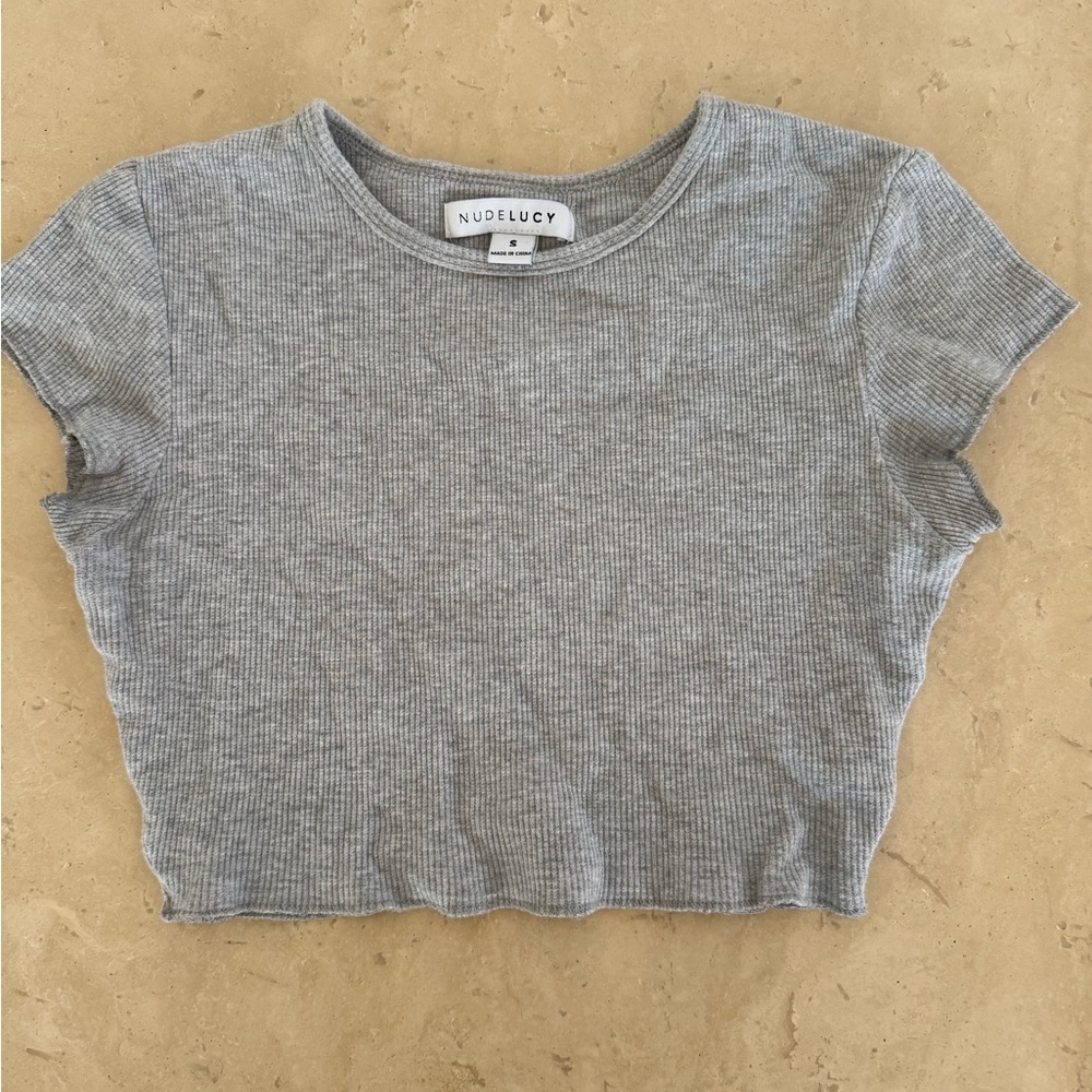 Nude Lucy Gray Ribbed cropped Tee S